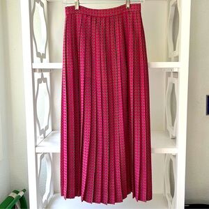 “RARE” Vintage, Ralph Lauren Red & Gold Medallion Wool Pleated MIDI Skirt, Sz 6